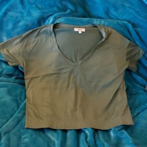 Madewell Army Green Cropped V-neck TShirt